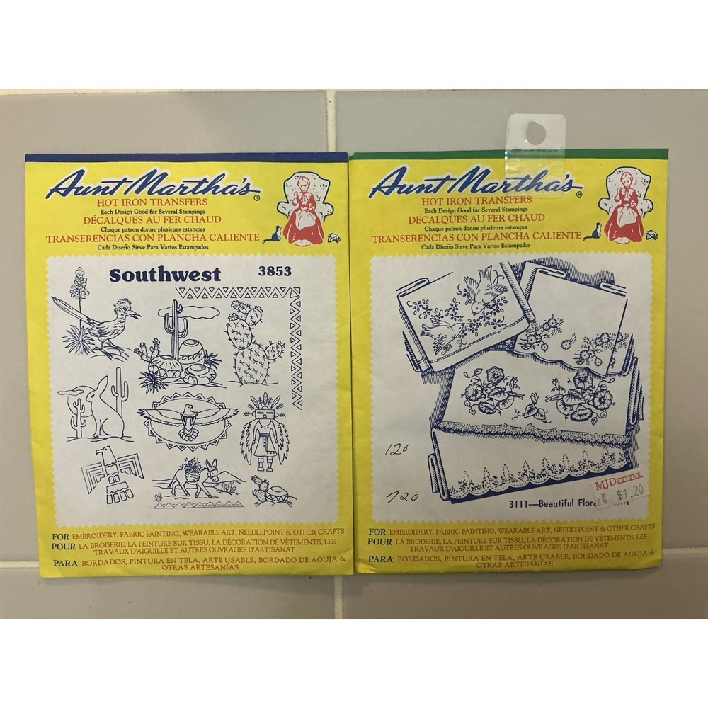 Aunt Martha's Hot Iron Transfers SOUTHWEST 3853/BEAUTIFUL FLORAL 3111 Embroidery